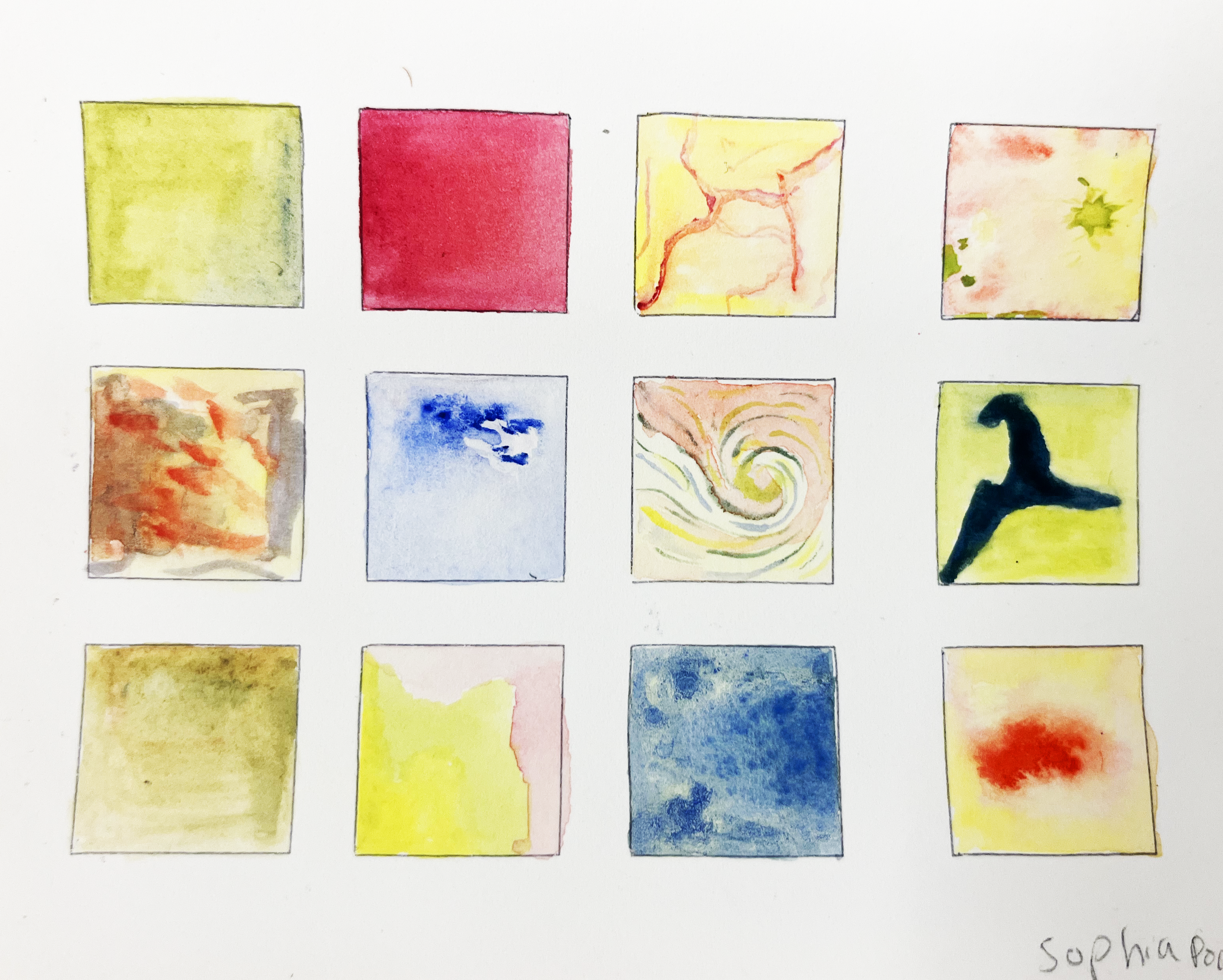 squares of patters of watercolor colors