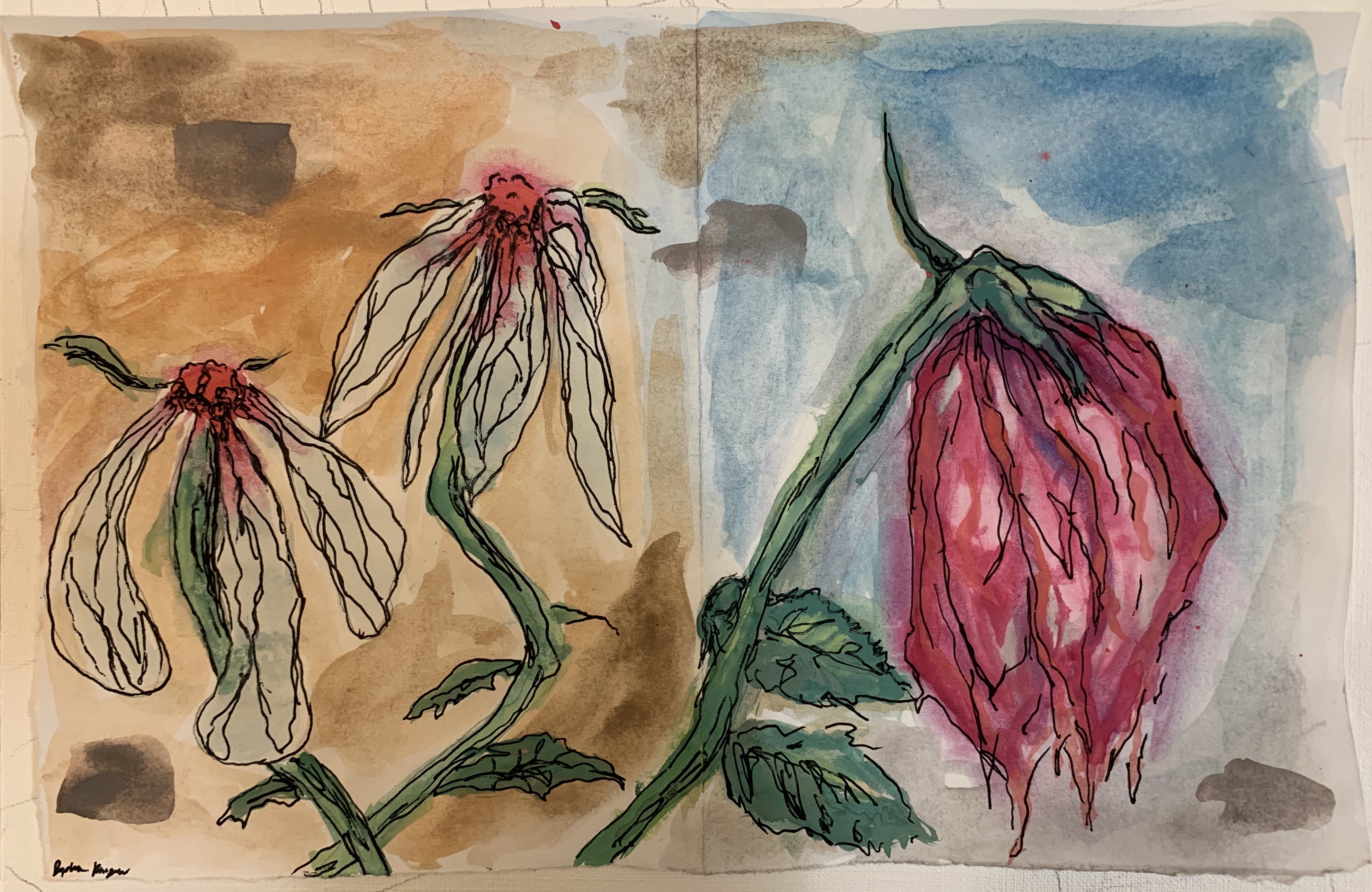 sad gloomy watercolor flowers