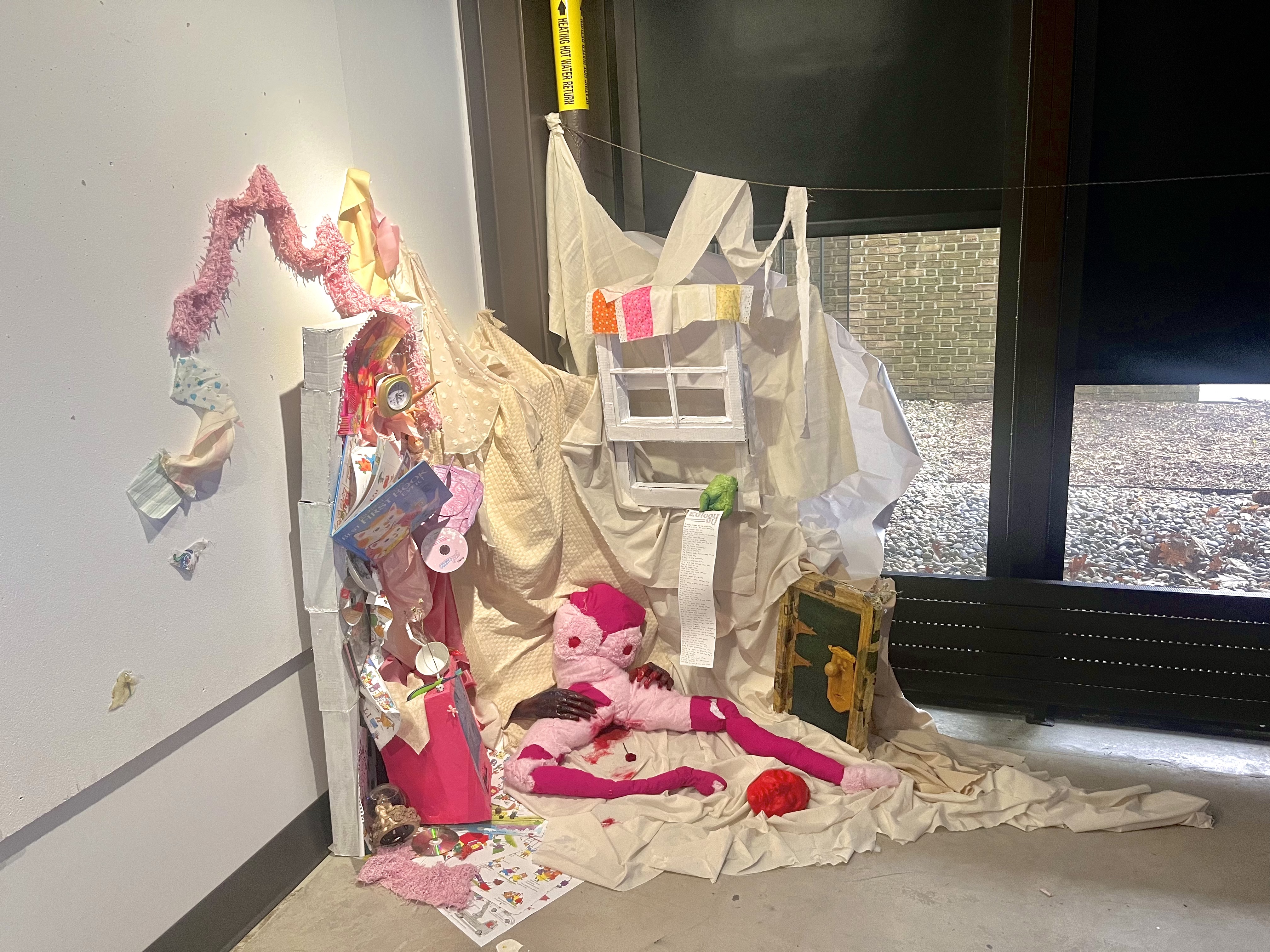 installation of body, childhood items, window, door and hands